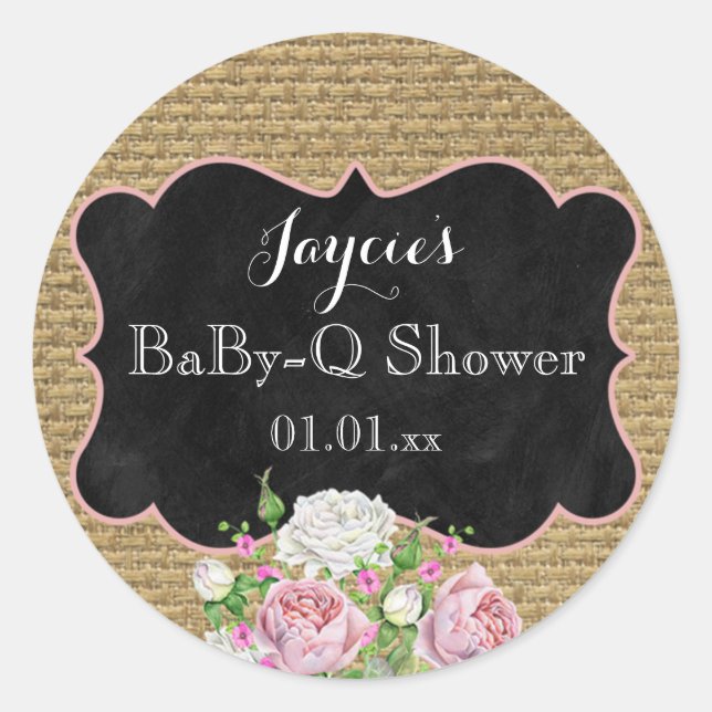 BaBy-Q Shower Burlap Mason Jar Circle Sticker (Front)