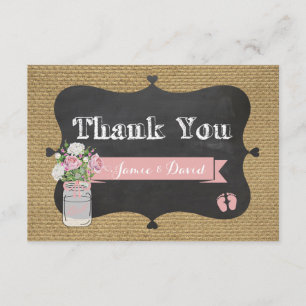 BaBy-Q Shower Burlap Mason Jar Thank You Card