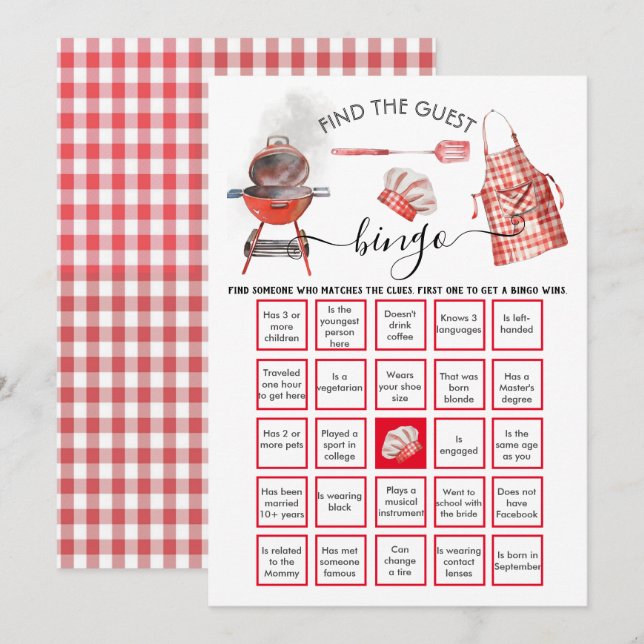 Baby-Q Shower Find the Guest BINGO  Invitation (Front/Back)