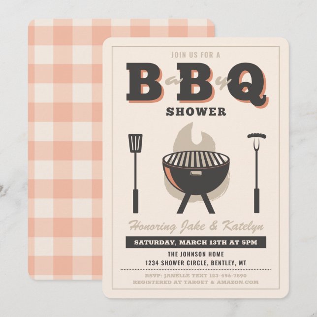 Baby Q Shower Invitation | Peach Baby Q (Front/Back)