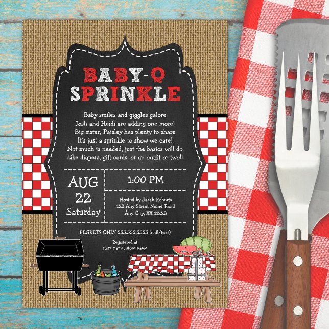 Baby Q Sprinkle, neutral BBQ baby shower Invitation (Creator Uploaded)