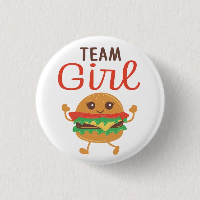 Baby-Q Team Girl burger gender reveal button (Front)