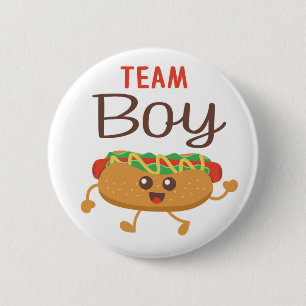 Baby-Q themed gender reveal Team Boy Hotdog button