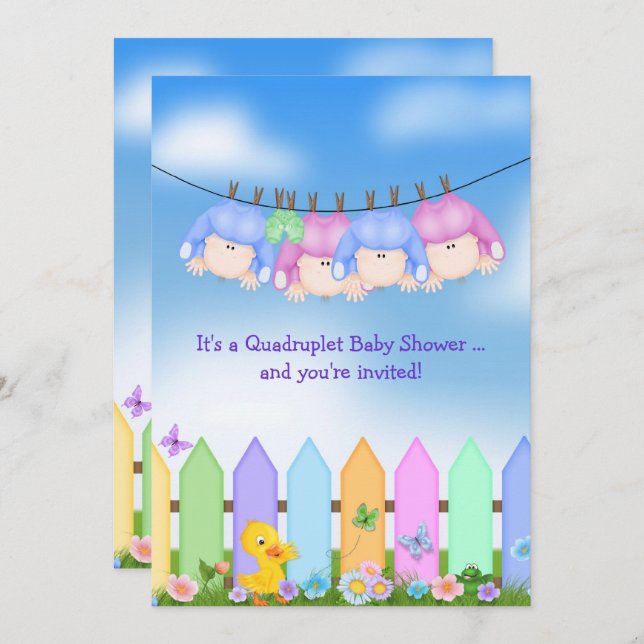 Baby Quadruplet Shower Invitation (Front/Back)