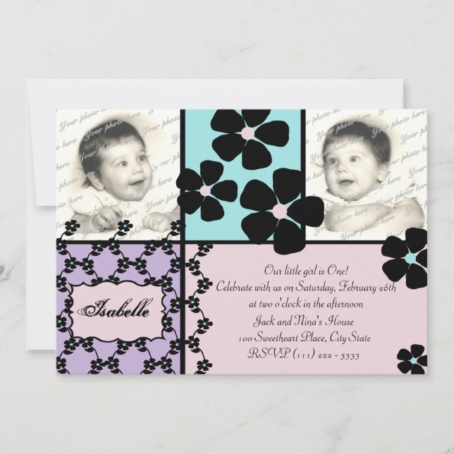 Baby Quilt and Flowers Invitation (Front)