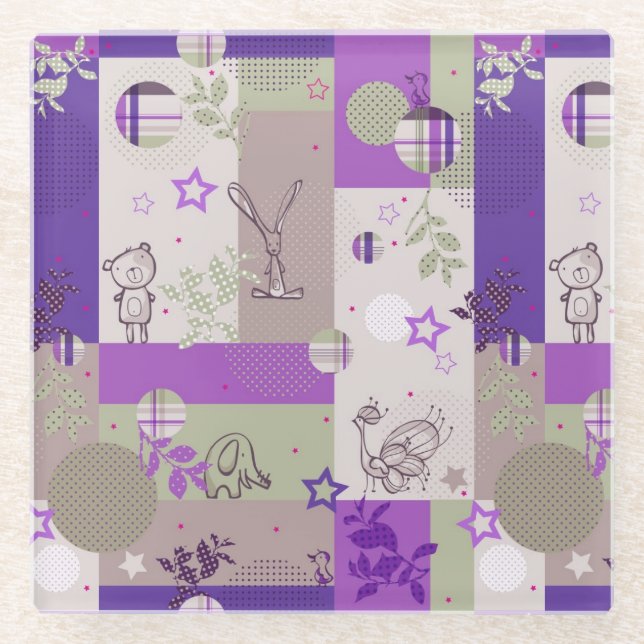 Baby Quilt Pattern Glass Coaster (Front)