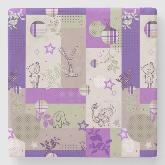 Baby Quilt Pattern Stone Coaster (Front)