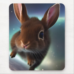Baby Rabbit Running In Space Mouse Mat