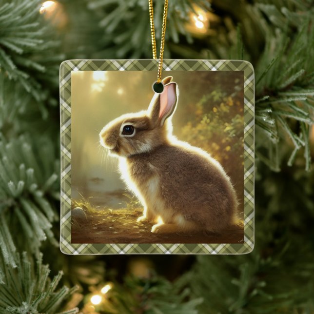 Baby Rabbit Wildlife Portrait Personalized  Ceramic Ornament (Tree)