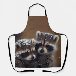 Baby Raccoons Huddle in Falling Snow Apron