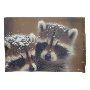 Baby Raccoons Huddle in Falling Snow Pillowcase