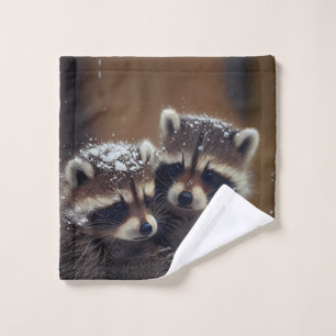 Baby Raccoons Huddle in Falling Snow Wash Cloth