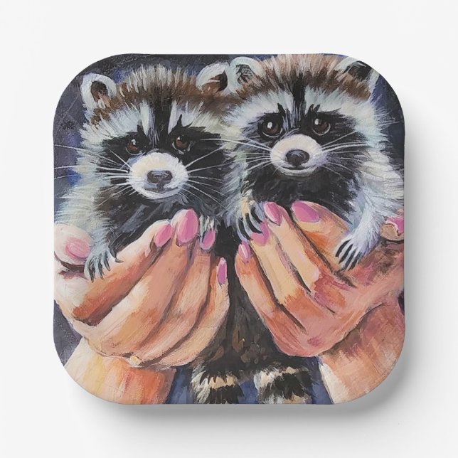 Baby Raccoons in Hands Paper Plates (Front)