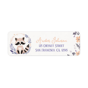 Baby Racoon Boho Peach Lavender Floral Design - 