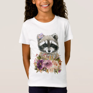 Baby Racoon Butterfly Floral Bumblebee Mauve Roses T-Shirt