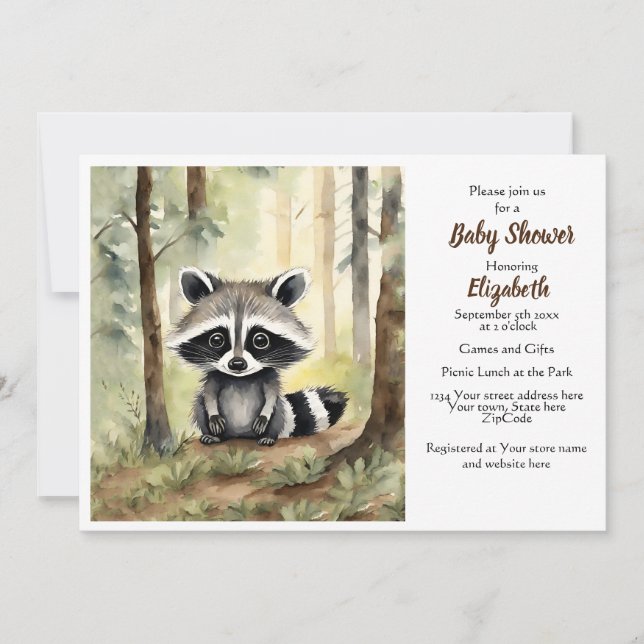 Baby Racoon Gender Neutral Baby Shower Invitation (Front)