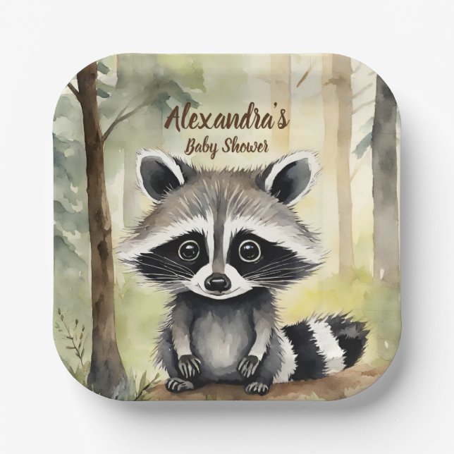 Baby Racoon Gender Neutral Baby Shower Paper Plate (Front)