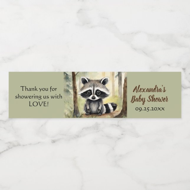 Baby Racoon Gender Neutral Baby Shower Water Bottle Label (Single Label)
