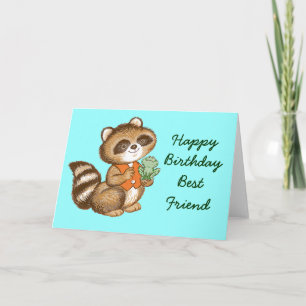 Baby Racoon in Orange Vest with Best Friend Frog Card