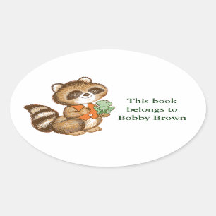 Baby Racoon in Orange Vest with Best Friend Frog Oval Sticker