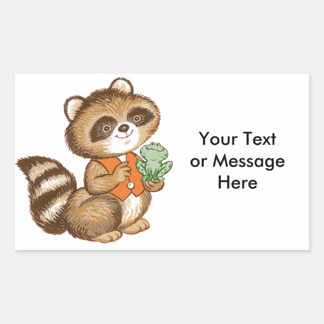 Baby Racoon in Orange Vest with Best Friend Frog Rectangular Sticker (Front)