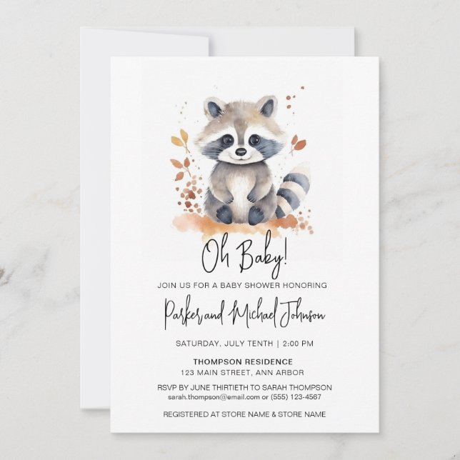 Baby Racoon Woodland Animal Baby Shower Invitation (Front)