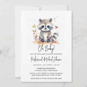 Baby Racoon Woodland Animal Baby Shower Invitation
