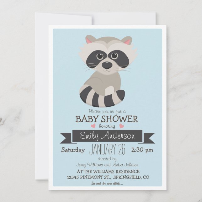 Baby Racoon, Woodland Baby Shower or Sprinkle Invitation (Front)