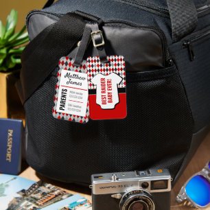 Baby Raider Red Black Argyle Pattern Bag Tag