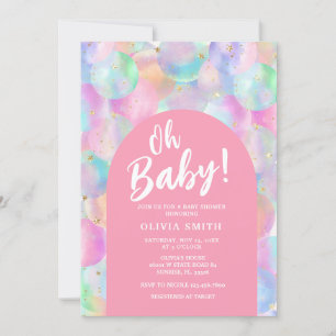 Baby Rainbow Balloons Pink Arch Baby Shower  Invitation