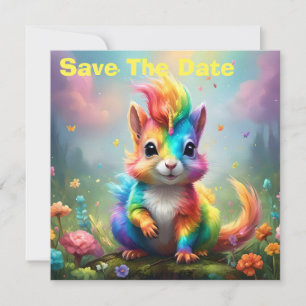 Baby Rainbow Coloured Unicorn Squirrel, Save The Date