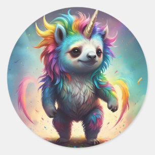 Baby Rainbow Unicorn Sloth, Classic Round Sticker