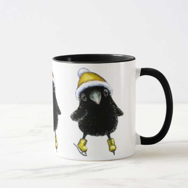 Baby raven ice skating mug (Right)