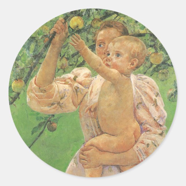 Baby Reaching for an Apple by Mary Cassatt Classic Round Sticker (Front)