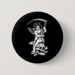 Baby Reaper Skull Scythe Blackwork Tattoo Flash 6 Cm Round Badge