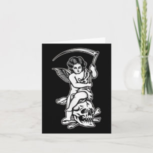 Baby Reaper Skull Scythe Blackwork Tattoo Flash  Card