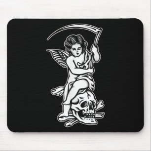 Baby Reaper Skull Scythe Blackwork Tattoo Flash Mouse Mat