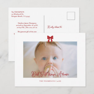 Baby Red Bow Modern Minimalist Photo Christmas Holiday Postcard