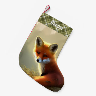 Baby Red Fox Wildlife Portrait Personalised  Small Christmas Stocking