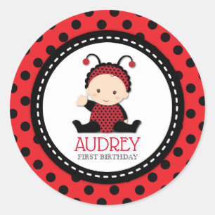 Baby Red Ladybug First Birthday Baby Shower Classic Round Sticker