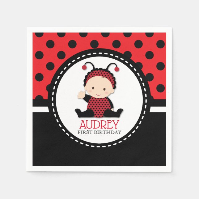 Baby Red Ladybug First Birthday Baby Shower Napkin (Front)