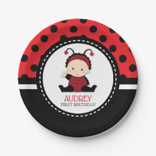 Baby Red Ladybug First Birthday Baby Shower Paper Plate