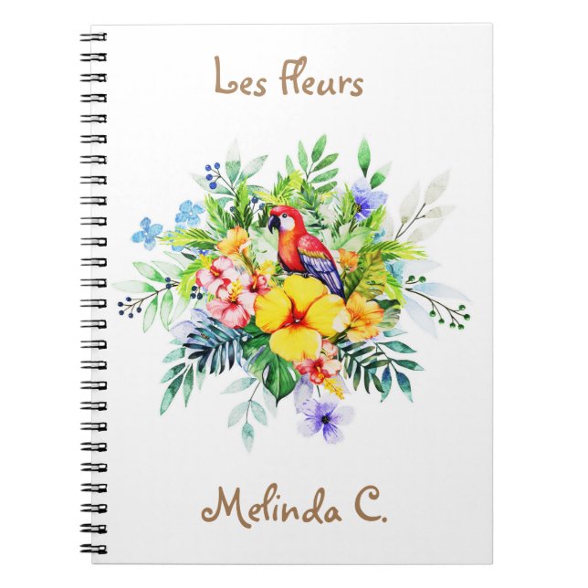 Baby Red Macaw with Tropical Flowers Notebook (Front)