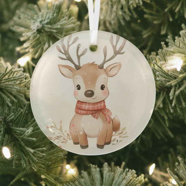 Baby reindeer design on a glass ornament (Insitu)