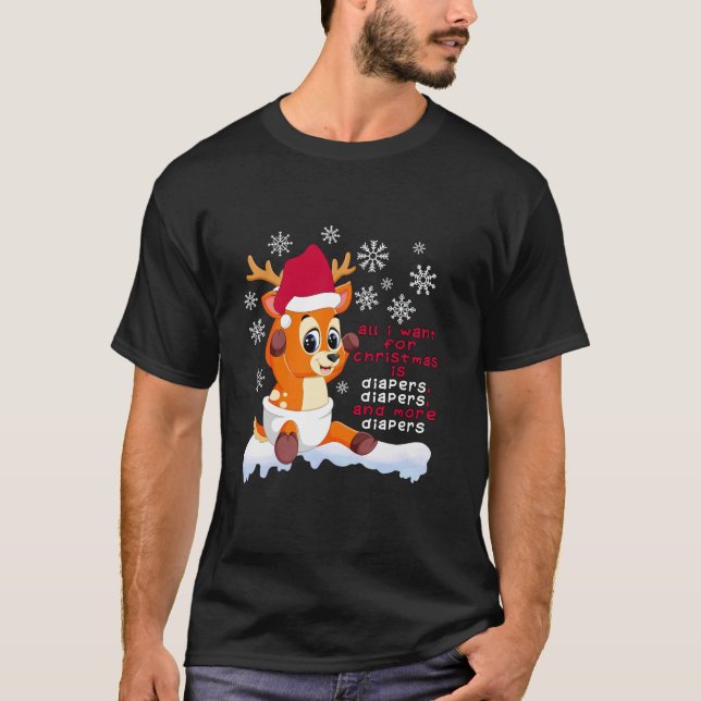 Baby Reindeer Diaper Christmas Wishlist  T-Shirt (Front)