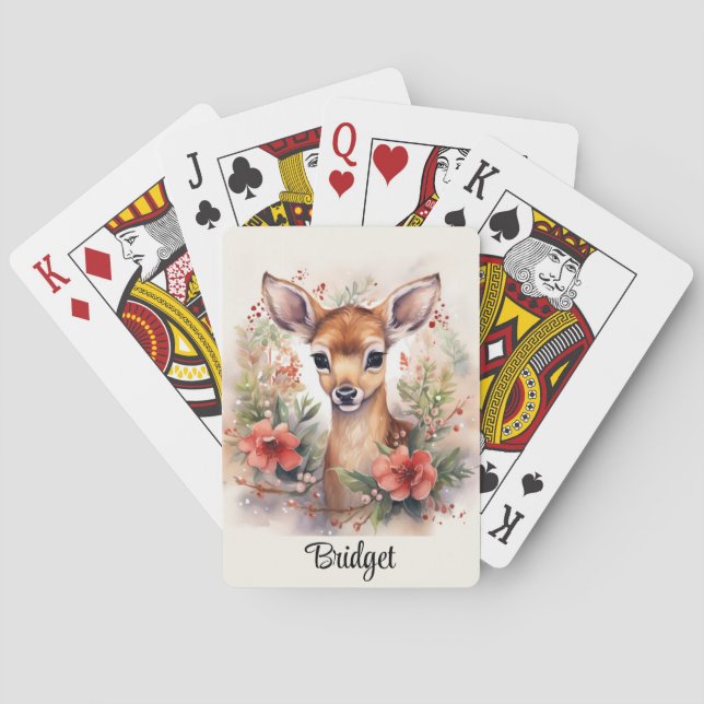 Baby Reindeer Fawn Add Name Christmas Gift Playing Cards (Back)