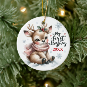Baby Reindeer First Christmas Keepsake Photo Ceramic Tree Decoration