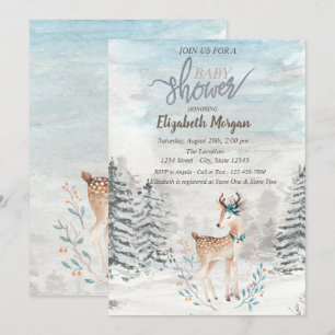 Baby Reindeer Forest Snow Baby Shower Invitation