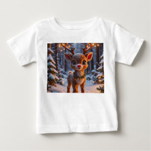 Baby Reindeer In Snowy Forest T-Shirt