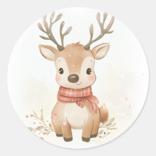 Baby reindeer in the snow classic round sticker